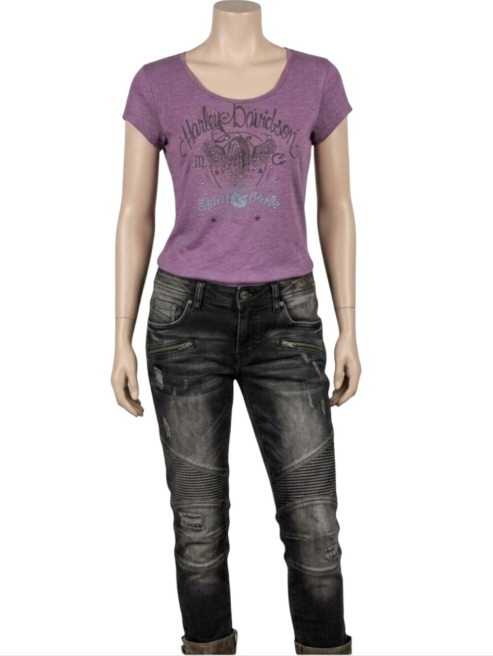 Harley-Davison Spirit & Pride Graphic T Shirt Scoop Neck Short Sleeve Biker Tee